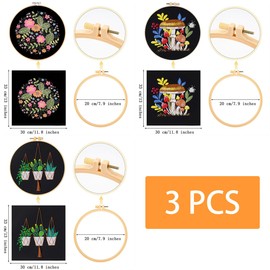 Traziewell Embroidery Kits with Embroidery Hoop Embroidery Starter Kit for Beginners Embroidery Set for Adults with Tools Set for DIY Crafts 3 Pieces Floral Pattern 2010