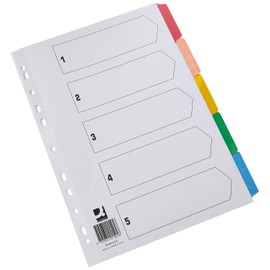 Q-Connect 5-Part Index Multi-punched Reinforced Board Multi-Colour Blank Tabs A4 White KF01525