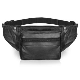 Roamlite Leather Bumbag, Large Size Bum Bags Ideal for Walking, Running, Holidays and Travel - Premium Soft Sheep's Nappa Money Belt with 6 Zipped Pockets - Up to 47 Inch Waist RL286K