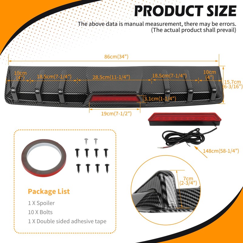 JMTBNO 34" Universal Rear Bumper Lip Diffuser Fins Splitter Spoiler