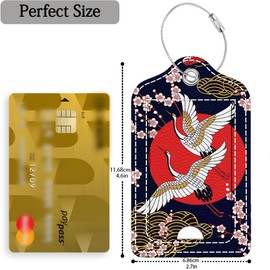 2 Pcs Luggage Tag for Suitcase, Japanese Crane Sakura Unique Leather Suitcase Tags with Full Privacy Cover Stainless Steel Loop for Women Men Travel Baggage Bag Backpack