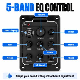 Acoustic Guitar Pickup Preamp with EQ and Tuner – 301-Style Onboard Equalizer System with Microphone Blend for Guitar Sound Control