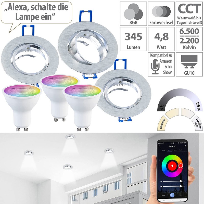 Luminea Ceiling Spotlights: Set of 3 Aluminium Recessed Spotlight Frames