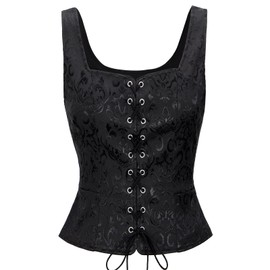 Plus Size Renaissance Corset Medieval Costume Women Pirate Vest Lace Up Floral Viking Ren Faire Corset Vintage Black 3X-Large