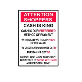 Notice Cash is King Preferred Method of Payment Request Black Red White Rectangle Label Sticker Decal Local Small Business Restaurant Bar Grill Made in America (7" x 10" Vinyl Sticker, 7" x 10")