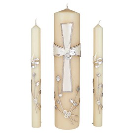 CB Church Supply Hand Crafted Wedding Candle Set by Will & Baumer, Set of 3, Large Cross