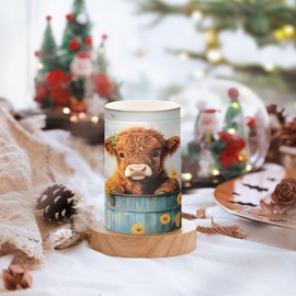 ALAZA Cute Highland Cow Daisies Flameless Candles, LED Pillar Candles with Remote Timer, Battery Operated Candles Set of 2