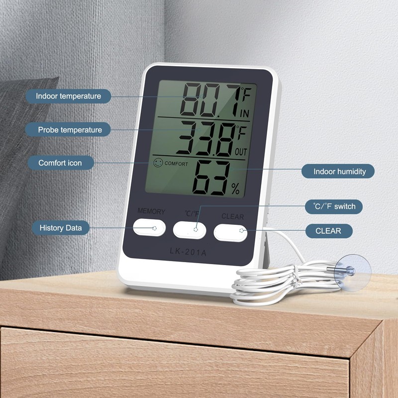 Ankilo Refrigerator Thermometer uk with Probe, Digital Freezer Thermometer Min/Max