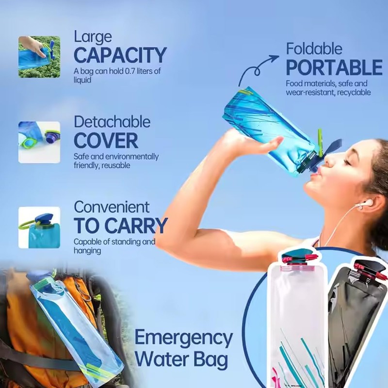 OUDQFCJ 2 Pcs Reusable Foldable Water Bottle, Drinking Pouch for