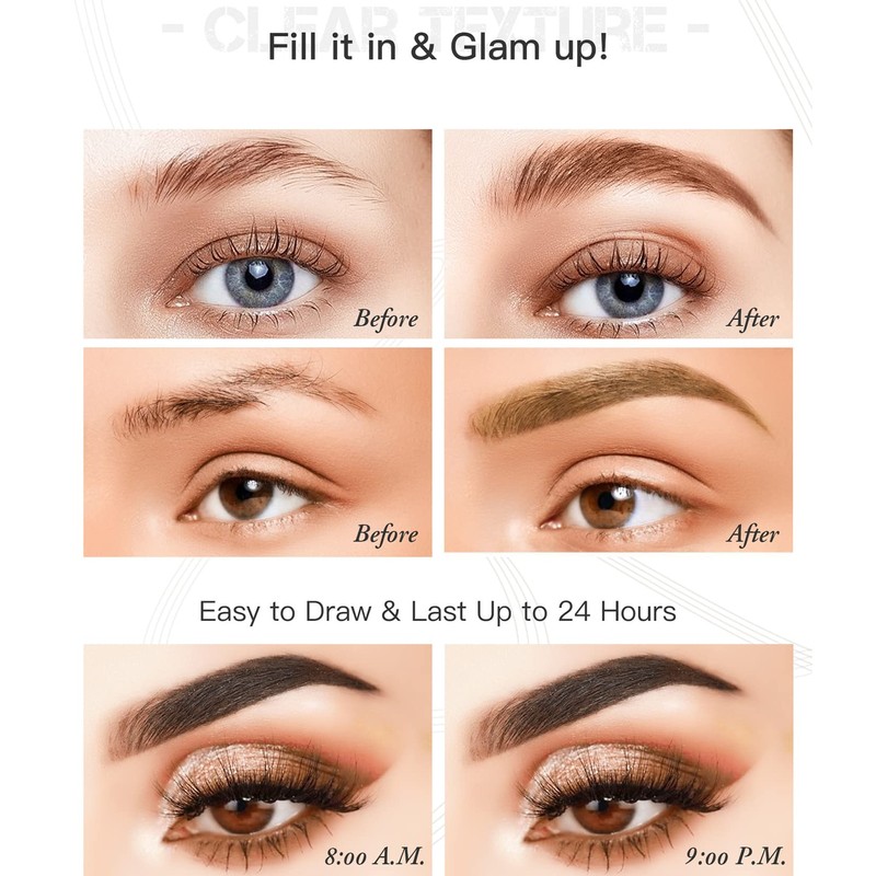 Eyebrow Pencil with 4 Fork Tips, Waterproof, Long-Lasting Eyebrow Pencil,