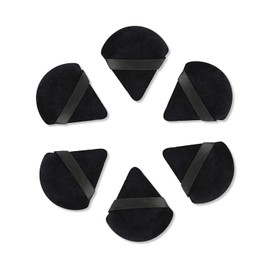 Powder Puff Face Triangle, 6 Pieces Triangle Makeup Puff with Strap, Washable Reusable Soft Plush for Loose Powder, Mineral Powder, Foundation, Contouring, Under Eyes (Black).