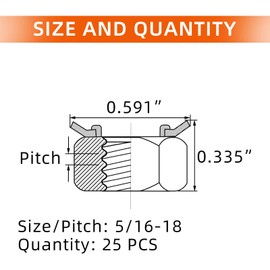 5/16"-18 Keps Lock Nut, 304 Stainless Steel 18-8, K-Lock Keps Nuts, Black Finish, 25 PCS