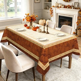 Fall Pumpkin Maple Leaf Rectangle Table Cloth Orange 60x84inch