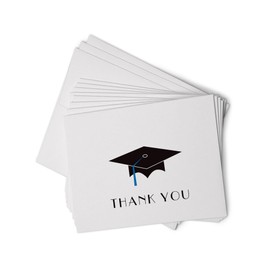 Graduation Cap with Colored Tassel Thank You Cards - 24 Cards & Envelopes (Blue)