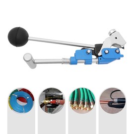 Band Clamp Hand Tool, Steel Strapping Band Tensioner, Hose Clamp Tool Banding Tool for Traffic Sign Installation Wire Cable Bundling Applicable Strip Thickness ≤ 0.03in Silver Blue