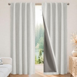 Joydeco Blackout Curtains for Bedroom - 96 Inch Long 100% Light Blocking 2 Panels Set White Drapes, Thermal Insulated Room Darkening Curtains, Linen Textured for Living Room, Rod Pocket & Back Tabs