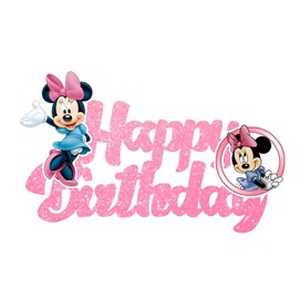 Cartoon Cupcake Toppers, Happy Birthday Cupcake Toppers for Kid Girl Boy Birthday Party Decorations Supplies (Pink)