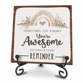 Boho Rainbow Wooden Sign -You Are Awesome Positive Reminder Motivational Wood Plaque With A Support Frame - Home & Office Inspirational Gifts For Women And Man, Desk Decor & Accessories - A13
