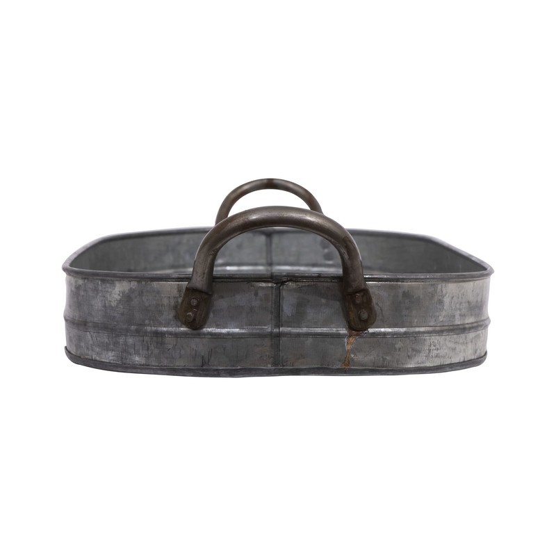 Creative Co-Op Oval Galvanized Metal Tray with Handles