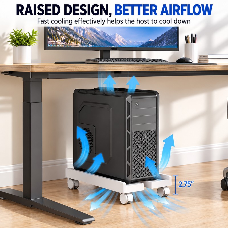 Adjustable PC Tower Stand for Under Desk Use – Ventilated