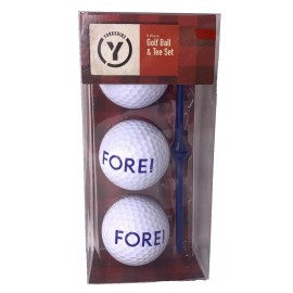 Yorkshire 5 Piece Golf Ball & Tee Set “ FORE! “ Comes with 3 Golf Balls & 2 Tees