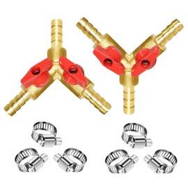Joywayus 2PCS 3/8" Hose Barb, Y Shaped Type 3 Way Union Intersection/Split Brass Shut Off Ball Valve Fitting