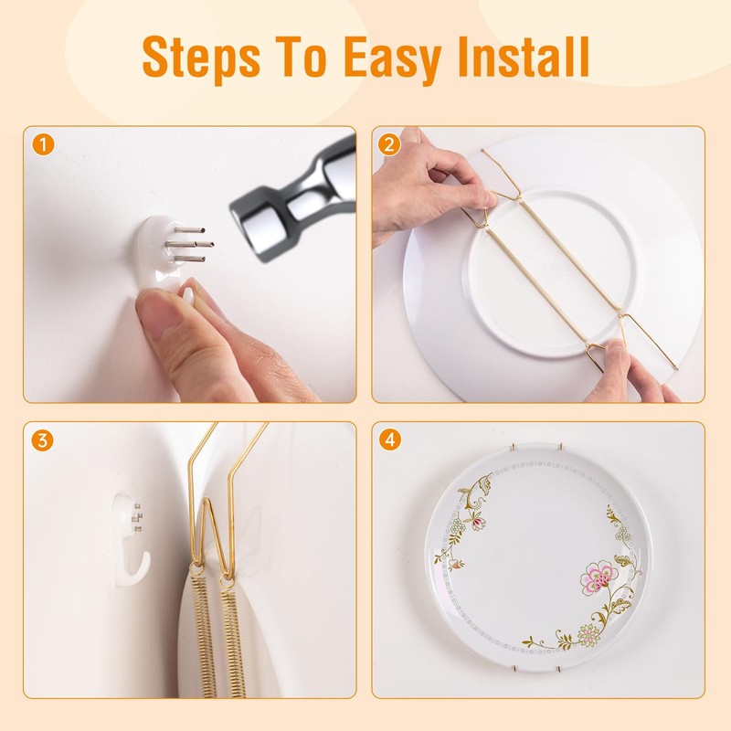 Plate Hangers for Wall for 10-14 inch, 3 Pack, Gold