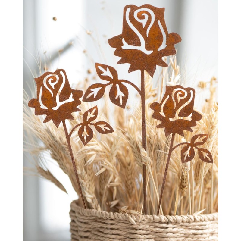 Lilienburg Set of 3 Rose Rust Stakes, Flower, Rust Rose