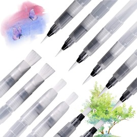 Pack of 12 Water Brush Pens, Plastic Watercolour Brush, Water Tank Brush Pens with Fillable Water Tank, Water Pen Nylon Brush, Watercolour Brush Pens for Watercolour Art and Painting, Beginners