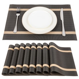 SueH Design Woven Placemats Set of 8 Vinyl Heat Resistant Place Mats Washable Place Mats 45 cm x 30 cm Dark Brown