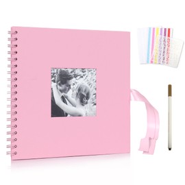 RECUTMS Memory Book for Graduation 10x10 Inch Baby Coples Photo Album Scrapbook with Pack of 1 Painting Brush DIY Scrap Books Photos Albums Silk Ribbon Decor Anniversary Family (Pink)