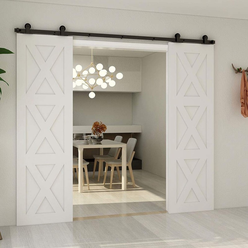 TSMST 12FT Sliding Barn Door Hardware Kit for Double Wood