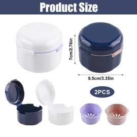 Pack of 2 Braces Box with Strainer, Double Layer Storage Box, Denture Box, Soaking Prosthesis Box, Dentures Box for Storage, Dentures for Couples and Children, Blue + White