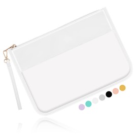 Bolsa transparente con cierre, bolsa de maquillaje transparente para mujeres y niñas, Blanco-
