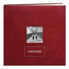 Pioneer 12 Inch by 12 Inch Postbound Embroidered Patch Faux Suede Frame Front Memory Book, Raspberry