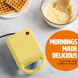 Tasty Mini Nonstick Waffle Maker, Perfect for Individual Waffles, Hash Browns, Brownies and more, Quick Results, Easy Clean Up, 600W, Yellow