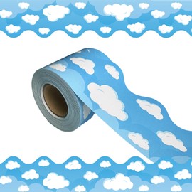 68.9 Feet Bulletin Board Borders, Straight Rolled Border Trim with Blue Sky Cloud Bulletin Board Decorations Patterns Bulletin Board Borders，for School Classroom Offices Doors Decoration Strips ﻿