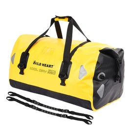 WILD HEART Waterproof Duffel Dry Bag 40L 66L 100L with Welded Seams for Kayaking, Camping, Boating,Motorcycle/Surfing/Hiking (100L Yellow Double bottom with Binding Rope)