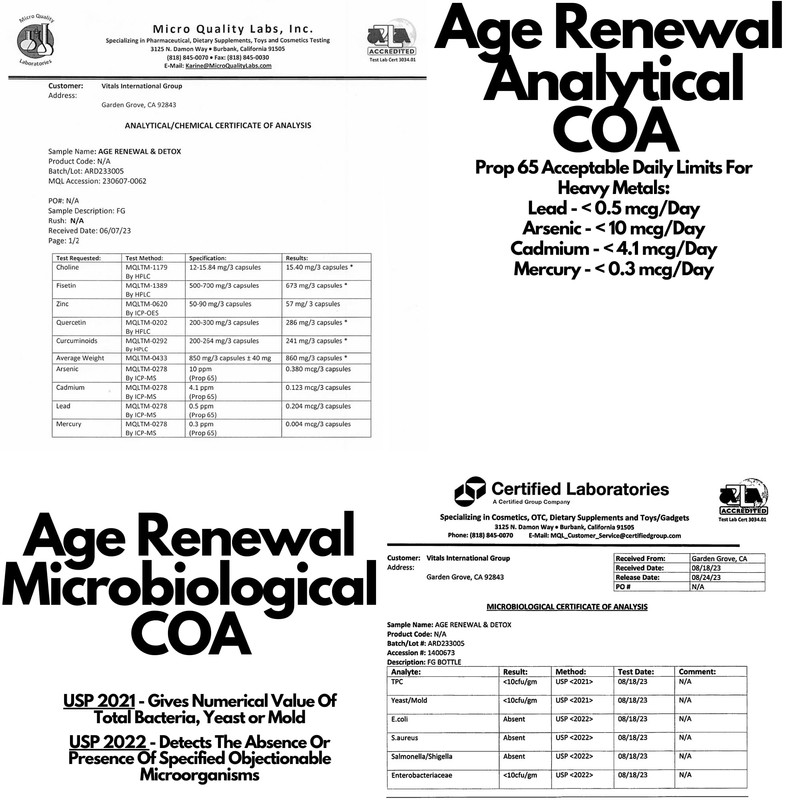 PRISTINE'S Age Renewal & Detox Supplements 90 Capsules 30 Day