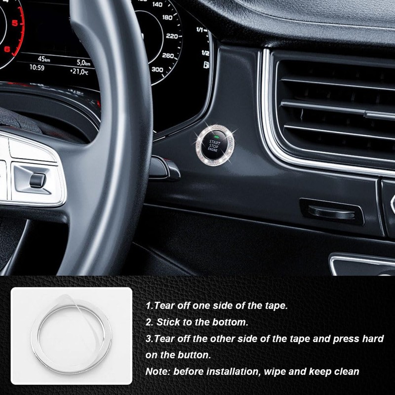 2 PCS Bling Crystal Rhinestone Car Engine Start Decoration Ring,
