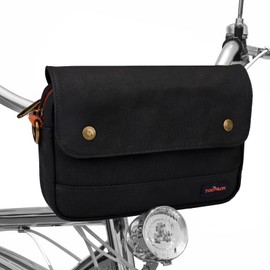 TOURBON Bike Bag Waxed Canvas Bicycle Handlebar Bag Zipper Closure Pouch Crossbar Front Frame Basket Cycling Saddebag Under Seat Strap-on Rear Rack Pannier (Black)