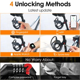 Anweller Fingerprint Bike Lock with Keys, 4.92 Feet Cycle Cable Lock Bicycle Lock Heavy Duty Anti Theft Waterproof with Mounting Bracket, Cable Lock for Bicycle,Scooter, Gate, Door