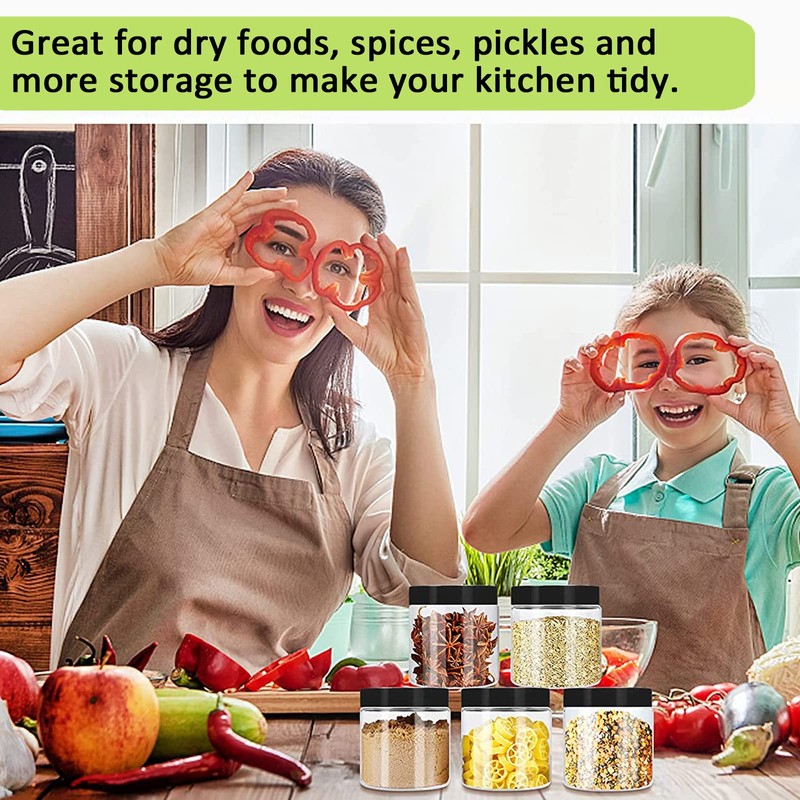 Alledomain Clear Plastic Jars with 3 Mini Spatulas and Labels,