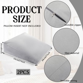 Preboun 2 Pcs Wedge Pillow Cover Long Lasting with Zipper Easy to Clean Replacement Wedge Pillowcase for Home Bed Sleeping, Fits 27 x 27 x 8 Inch Wedge Pillow, Silver Gray, Pillow Case Only