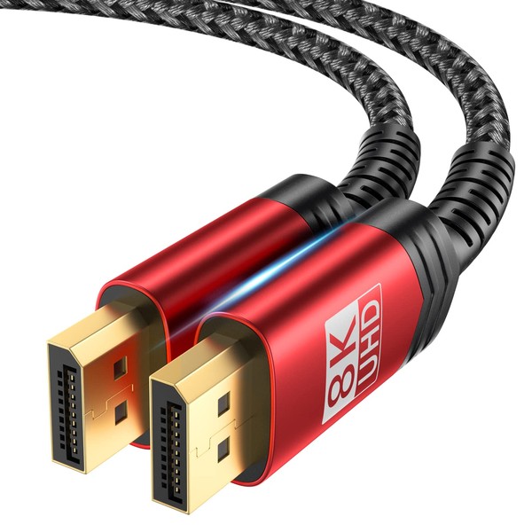 JSAUX 8K DisplayPort Cable 1.4, 6.6ft（8K@60Hz, 2K@240Hz, 4K@144Hz, 32.4Gbp) ,