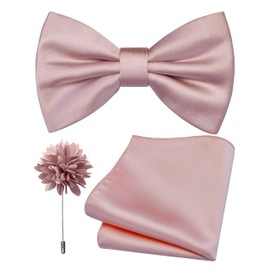 Branduce Mens Light Dusty Rose Bow Tie for Wedding Solid Satin Silk Bowties Pocket Square and Lapel Pin Brooch Set (BB07-30)