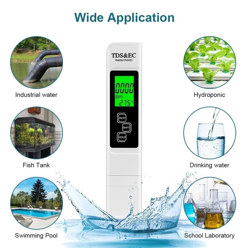 Flintronic TDS/EC Water Quality Test Meter, Temperature Tester with Backlight,