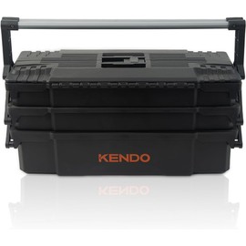 KENDO Caja de herramientas vacía de plástico  ligera y extremadamente robusta  46,5 x 23 x 21 cm  4 compartimentos plegables con división flexible