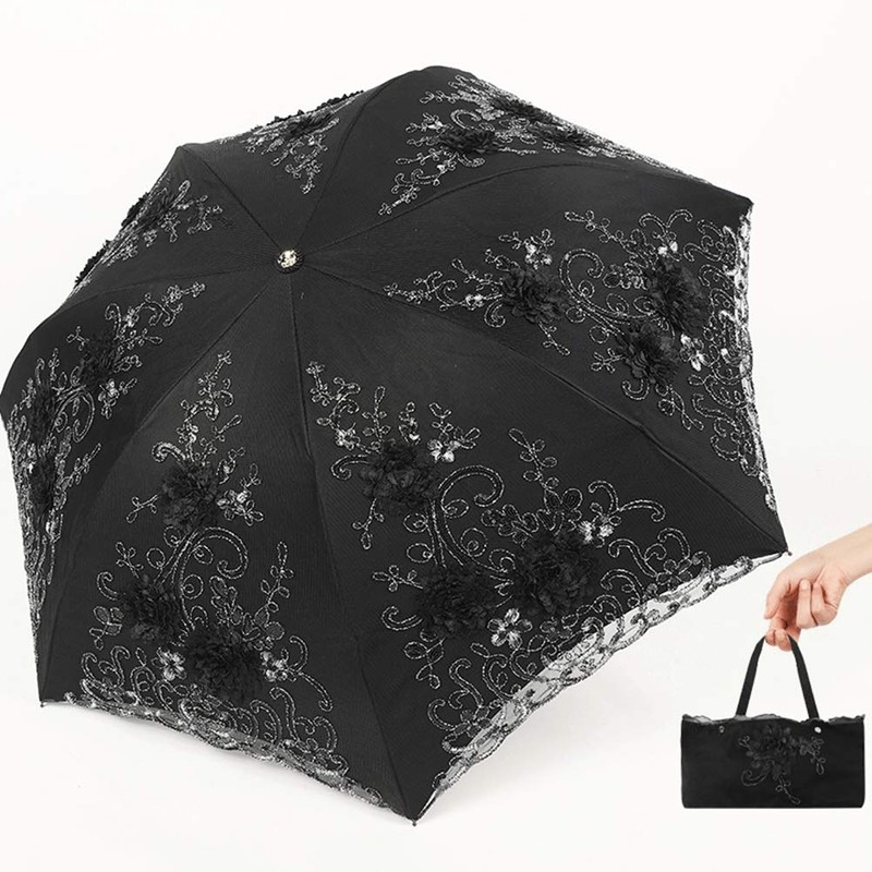 Honeystore Vintage Lace UV Sun Parasol Folding 3D Flower Embroidery