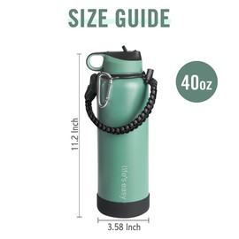 Life's Easy Stainless Steel Insulated Water Bottle - Sports Water Bottle w/Straw Lid and Paracord Carabiner Handle Carrier- Vacuum Flask for Hot & Cold Drinks - Great for Travel & More (Green, 40 oz)